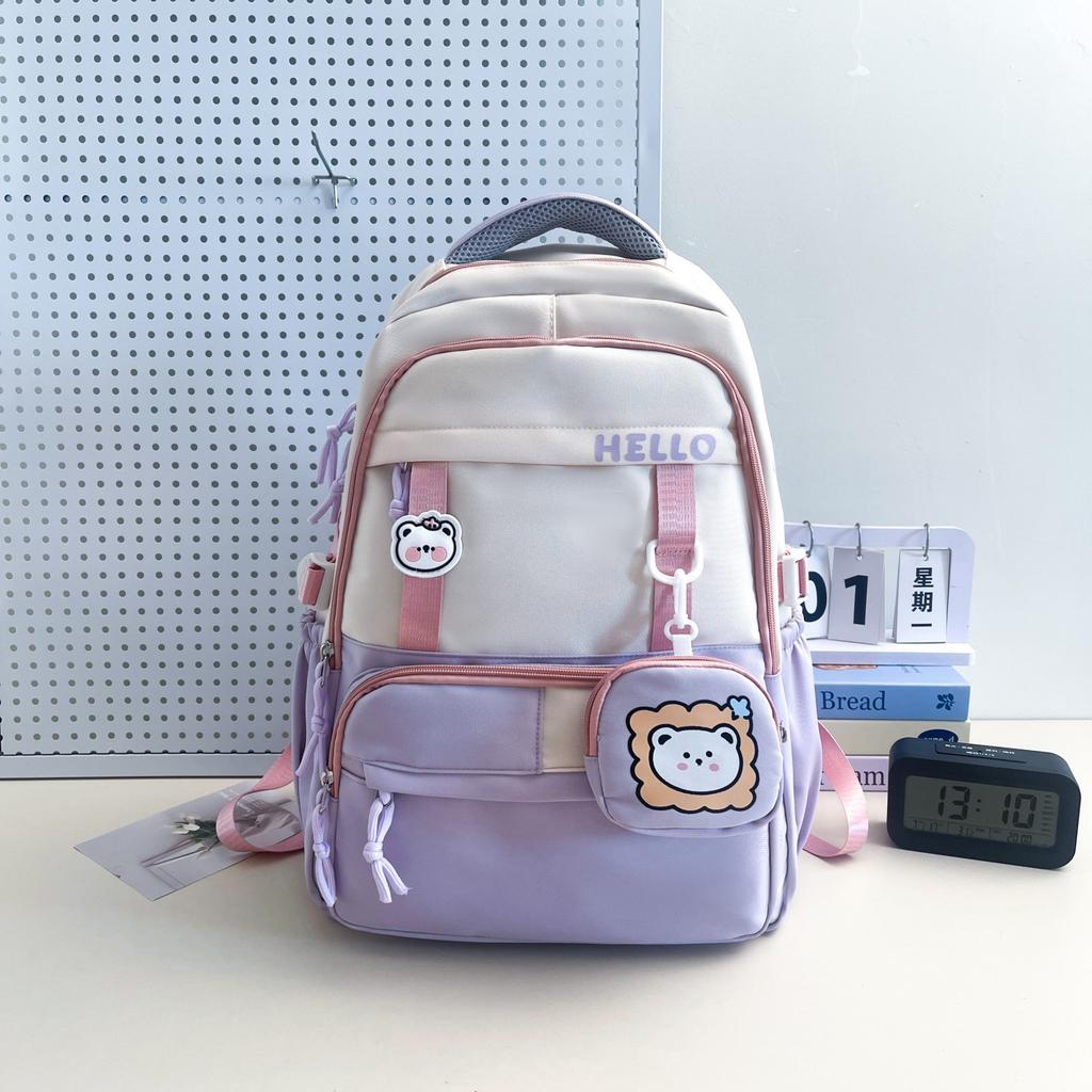 Summer new Korean version ins college style contrasting color schoolbag high value primary school students grades 3-6 multi-compartment backpack