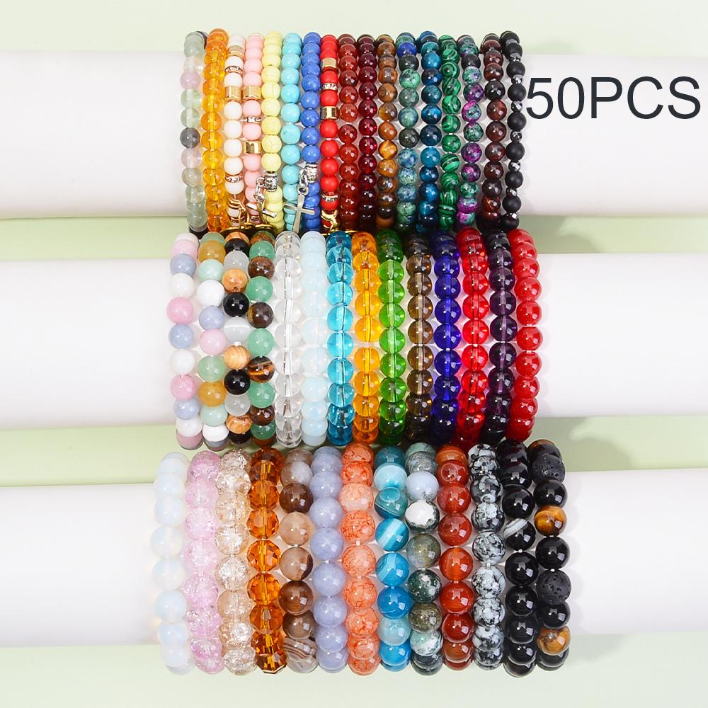 Ensemble aléatoire de 5/10/20/30/50 pièces Bracelet de perles bohème en pierres naturelles de 6/8/10 mm pour hommes et femmes