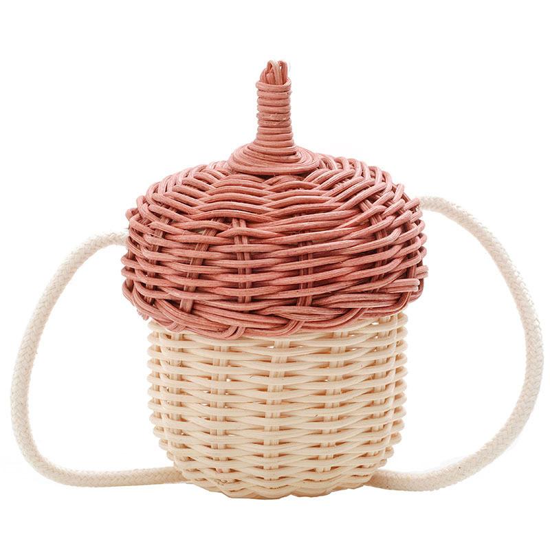 Stylish Kids Summer Woven Rattan Coin Purse With Lightweight Crossbody Strap