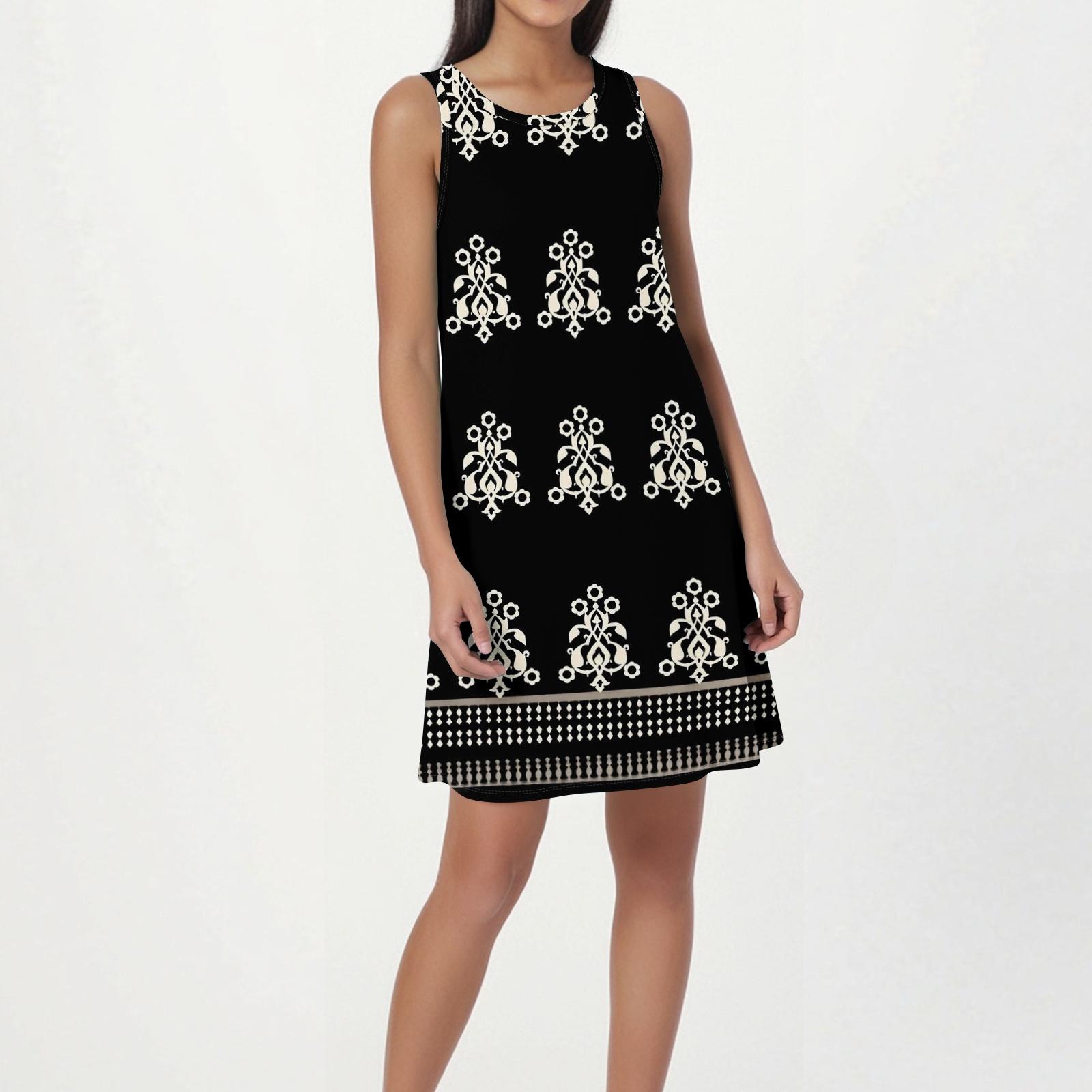 Sleeveless Leaf Print A-Line Summer Dresses for Women 2026 Sundresses for Women 2026 Summer Dress Casual Fit Summer Dresses for Women S чёрный