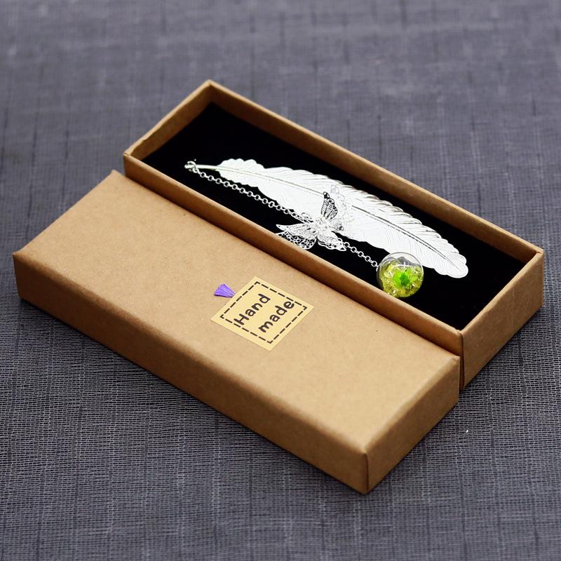 Classical Chinese Style Cicada Wing Metal Feather Bookmark with Leaf, Butterfly, and Dried Flower Accents