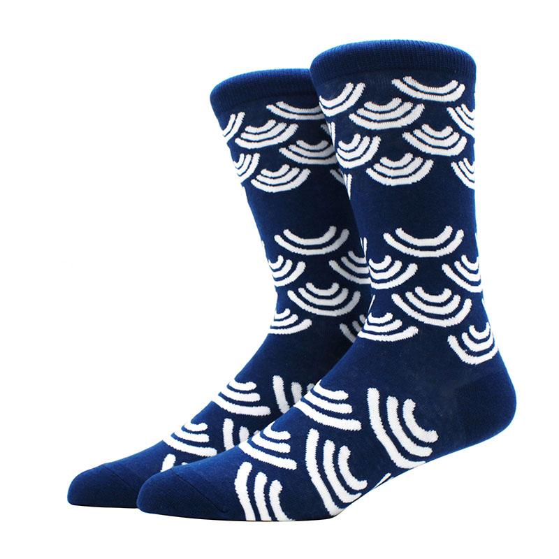 Roliga glada herrstrumpor med grafisk design, kammad bomull, omelett, groda, galen klocka, lax, majs, fågel, fisk, strumpa, julklapp