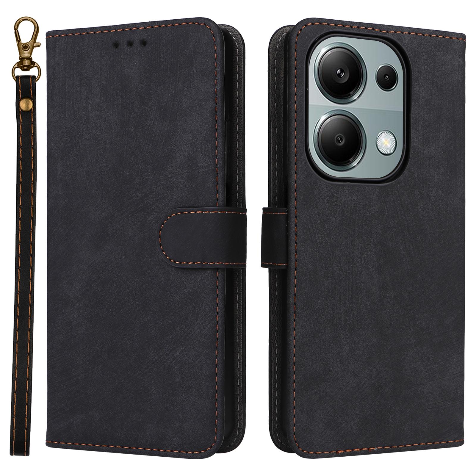 

For Xiaomi Redmi Note 13 Pro 4G/Poco M6 Pro 4G/Note 14S 4G Case with Strap RFID Blocking PU Leather Cover Stand A