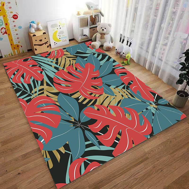 Tropical Plant Pattern Rug for Home Decor Suitable for use as an anti-slip game mat for living room and bedroom sofas