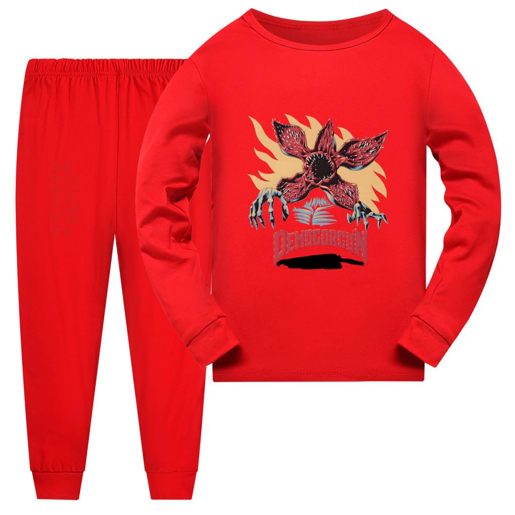 5385 Boys Girls Cartoon Print Long Sleeves T-shirt Trousers Pajamas Sleepwear Sets