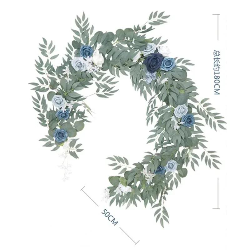 Искусственная Цветочная Дорожка на Стол Свадебная Арка Зелень Задник Дверные Проемы Декор Стола Эвкалипт Ива Листья Лозы Гирлянда из Роз