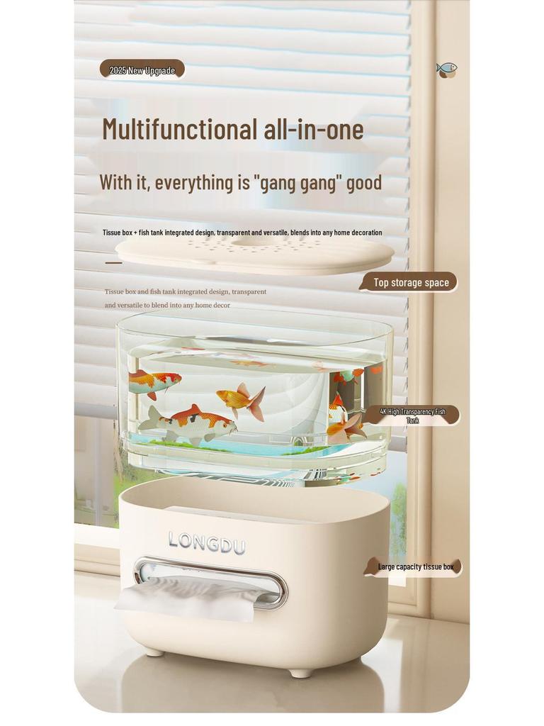 Eco-Friendly Multifunctional Tissue Box with Desktop Fish Tank for Home or Office