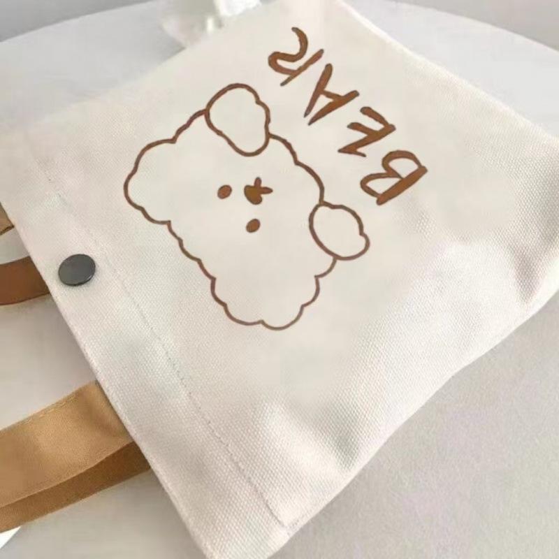 Little Bear Canvas Student Tote – Cute, Portable Handbag and Mini Gift Bag for Outings