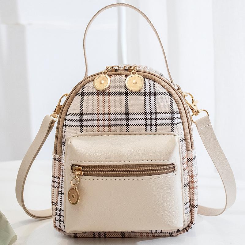 Women's Bag Summer Contrasting Color Printing Plaid Portable Backpack Candy Color Simple Mobile Phone Bag