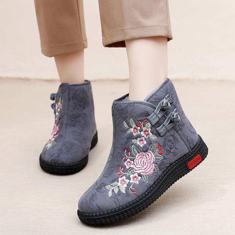 Geborduurde Hoge Laarzen: Warme, Antislip, Zachtzool Katoenen Schoenen voor Ouderen - Etnische Stijl, Perfect voor de Winter(Bestel een maat groter)