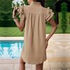 Women Summer Elegant Casual Dress Loose Solid Color Standing Collar Lotus Leaf Sleeve