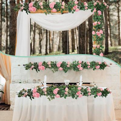 6,5 Fuß Künstliche Rosenranke, Kunstblumengirlande, Gefälschte Rosenblume, Hängeranke für Hochzeitsbogen, Gartenwand, Hintergrunddekoration