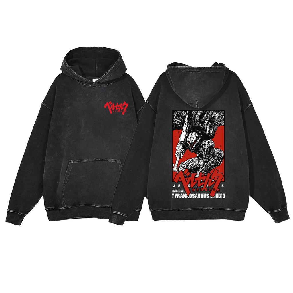 440G Heavy Washed Retro Animation Street Retro Cotton Sweater, Street Tide Hooded Sweater