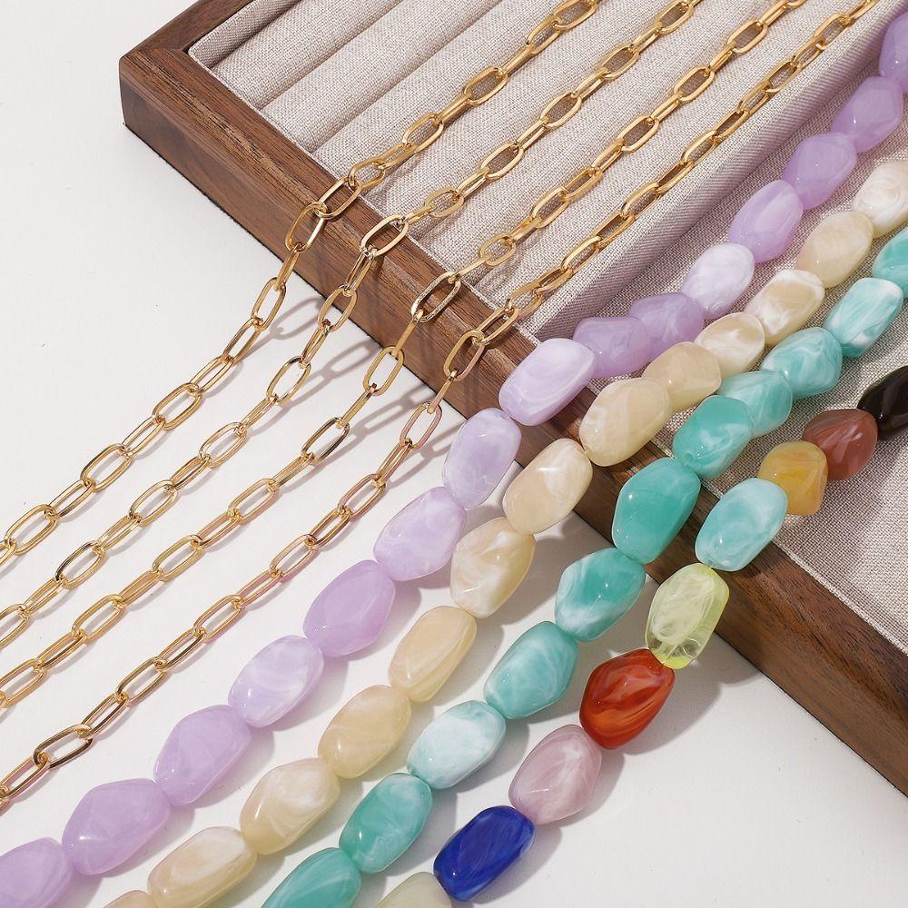 2Pcs/Set Stone Colorful Resin Necklace Bead Clavicle Chain Retro Stone Beads Short Choker  Women