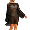 Women Cover Up Dress Batwing Long Sleeve See-through Hollow Mesh Bikini Cover Up Quick-Drying Breathable Beachwear
