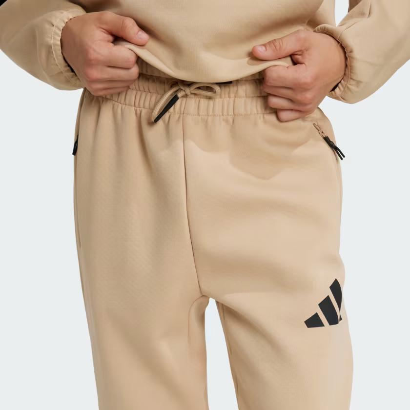 Adidas Z.N.E. Tapered-Leg Logo Print Drawstring Joggers Kids Bottoms Beige JF2492