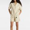 Vans Stripe Print Camp Collar Short Sleeve Shirt Beige Brown Women VN000G3NDJR