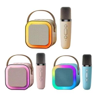 K12 Portable Karaoke Bluetooth Speaker with Microphones RGB LED Lights Deep Bass Long Battery Life for Family Use
