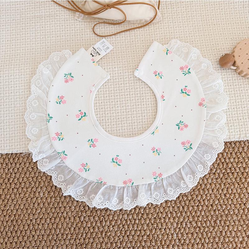 Large Korean-Style Princess Baby Bib with Lace – 360° Coverage, Cotton Shawl.