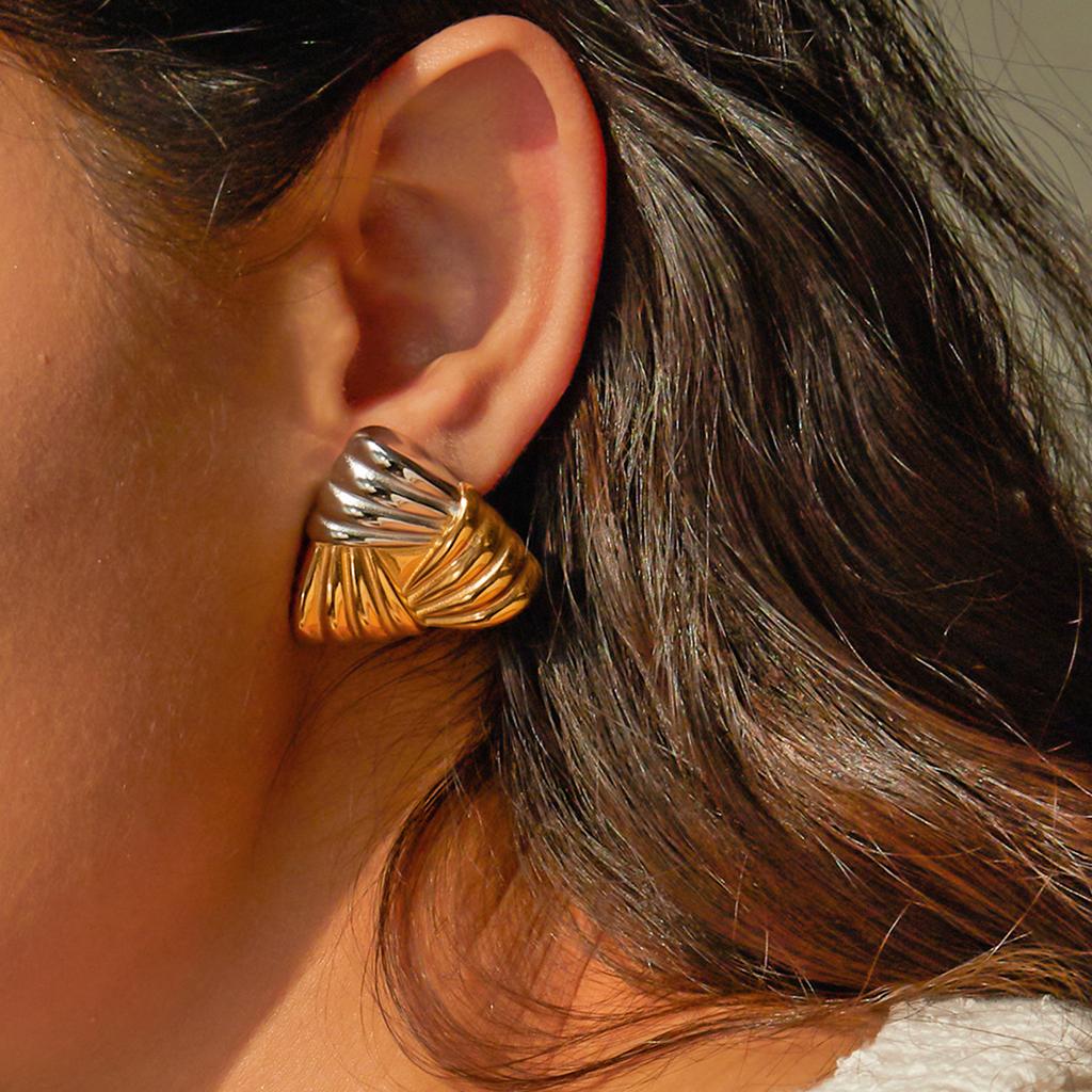 Geometric Gold and Silver Tone Studs Earrings for Women Fashion Vintage Texture Ear Accessories Lightweight Jewelry