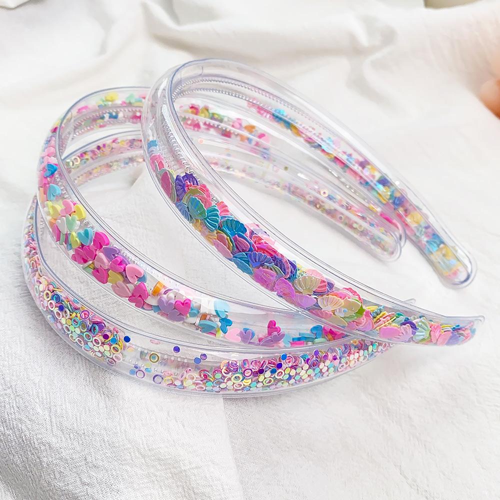 DIY Transparent Quicksand Hair Band for Kids Girls Glitter Sequin Cartoon Ear Headbands Hair Hoops Headwear Hair Accessories