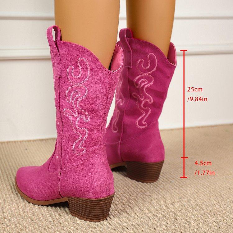 Large size embroidered sleeve medium boots women's autumn and winter new thick heel western cowboy fashion boots women