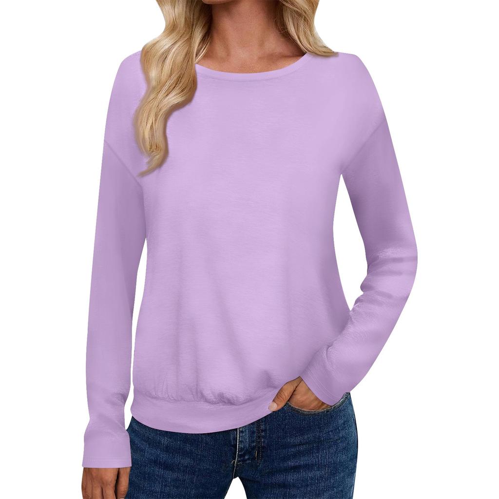 Top de damă, ocazional, la modă, cu mâneci lungi, de culoare solidă, fără umeri, cu gât rotund