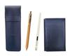 Blue Cowhide Pen Case and Business Card Holder with White Pen-shaped Eraser and Wood Powder Mechanical Pencil (SASL-MEIL-MC46W-FB116)