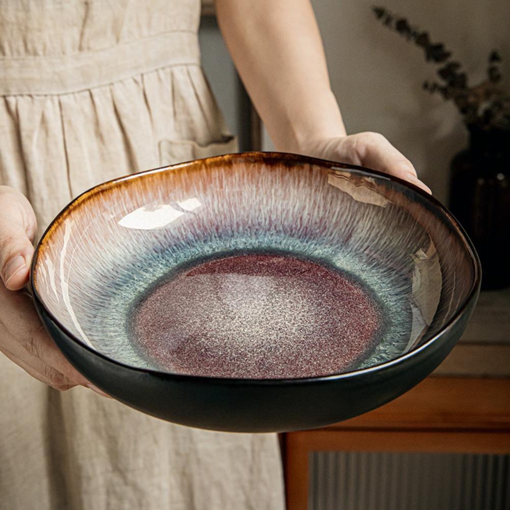 9-inch Irregular Ceramic Dishes Vintage Pasta Dish Ceramic Dishes Household Salad Plate Kitchen Soup Plate Ceramic Dishes
