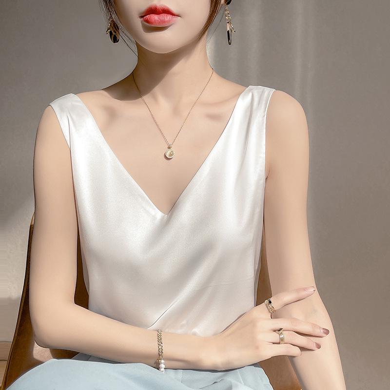 Women's Summer Silk Camisole, Satin V-Neck Top, Unique Base Layer.