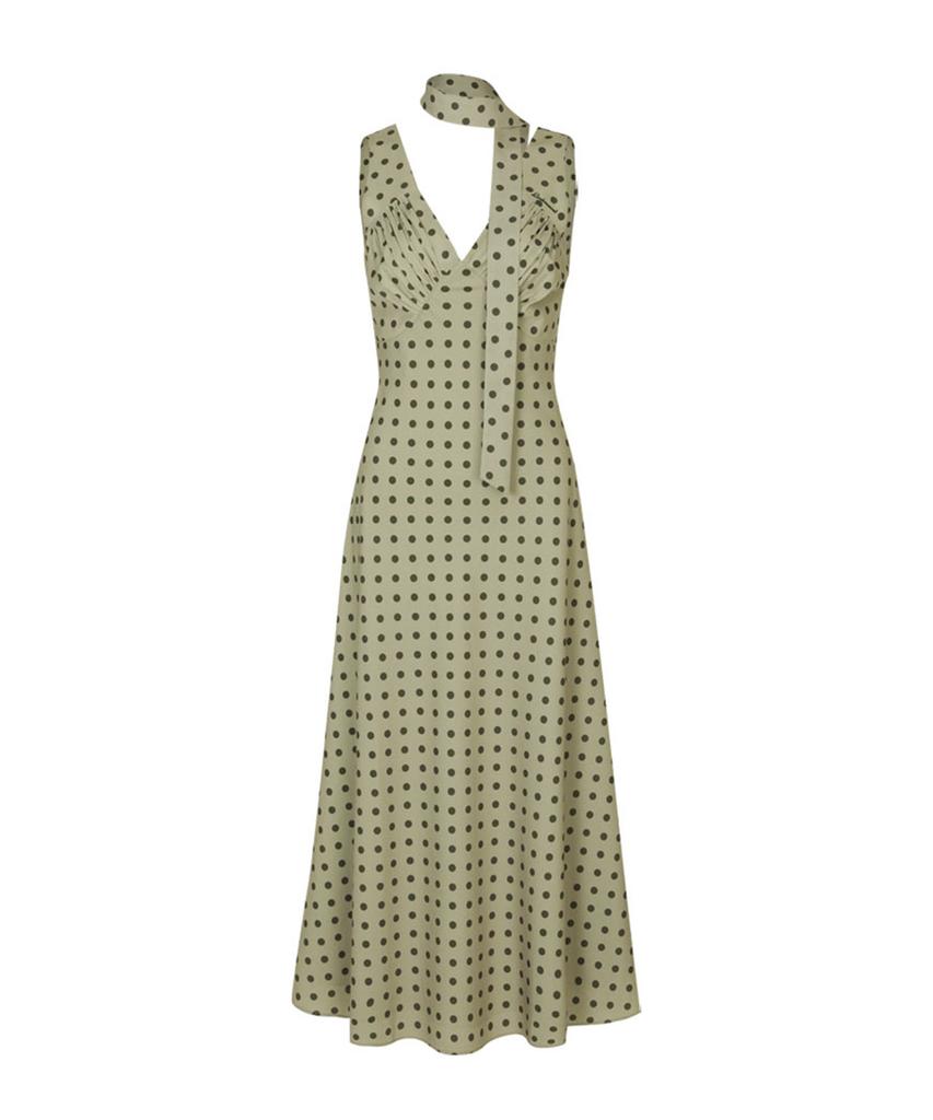 Lulu Seoul French Dot Dress (Scarf Set / Olive)