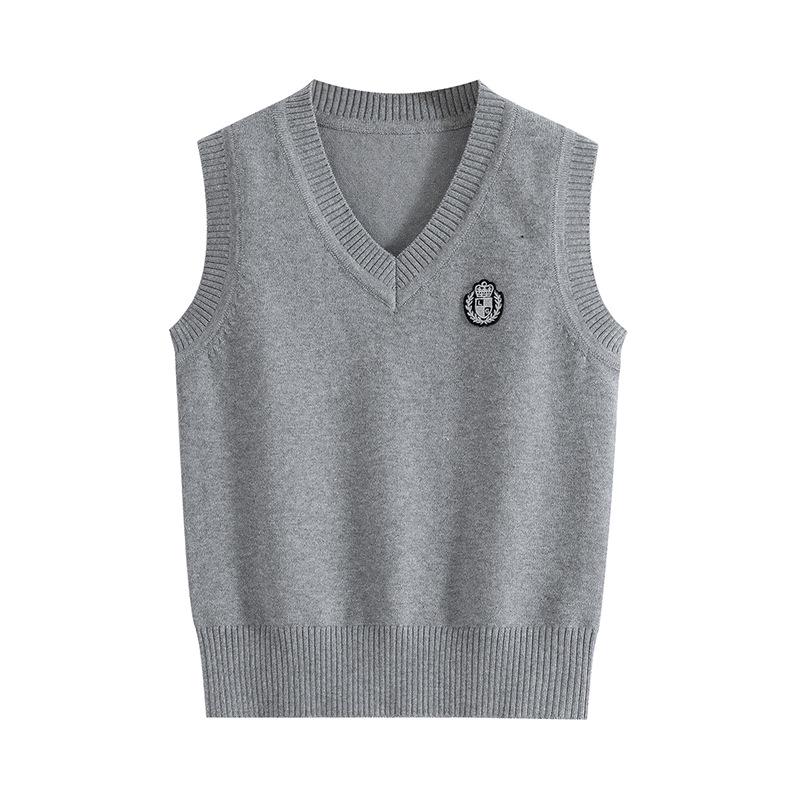 

Детский вязаный жилет с V-образным вырезом для школьной формы осень 2025 - Академический стиль для мальчиков и девочек 110 cm светло-серый