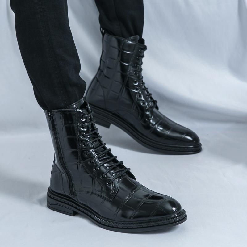 Large size men's shoes new leather shoes boots fashion high top leather boots foreign trade trend business dress Martin boots short boots