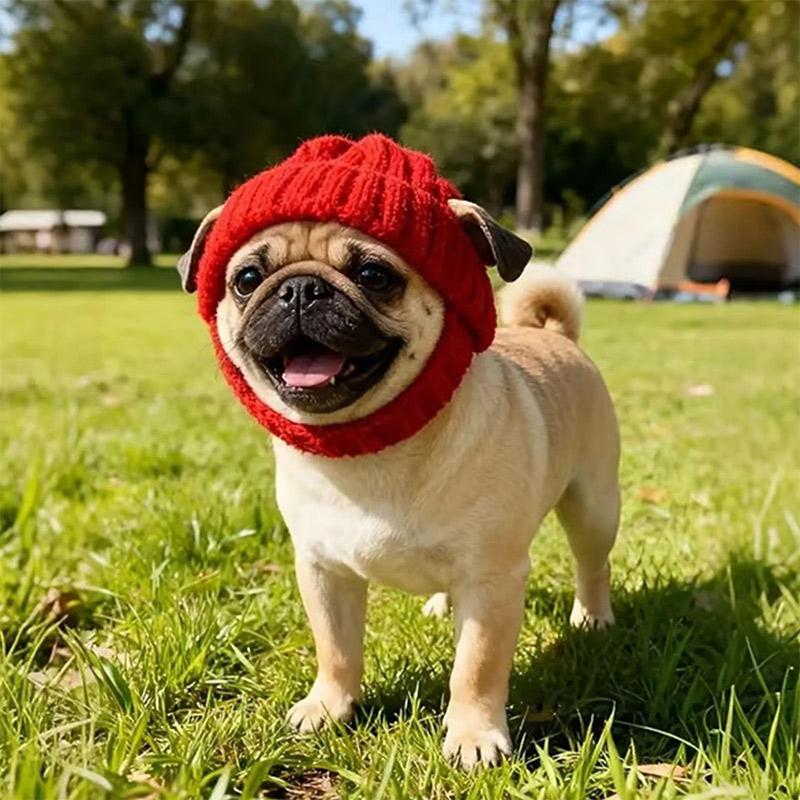 Red Wool Knit Dog Beanie with Ear Flaps Dog Warm Winter Hat Soft Knitted Pet Cap Cute Winter Hats for Cold Weather Outdoor