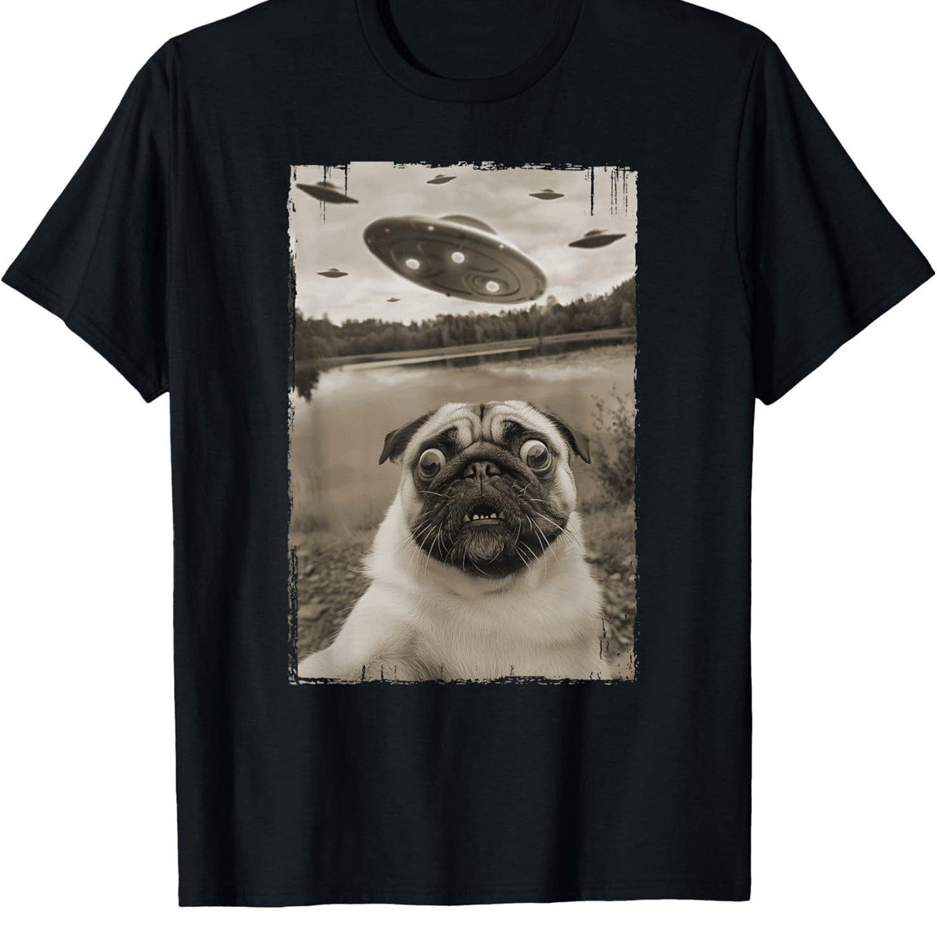 

Funny Pug Selfie T-Shirt - Black Short Sleeve Soft & Breathable Casual Sporty Design with Retro 80s Aesthetic Perfect for Me Tee 4XL