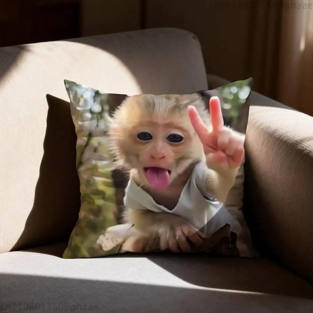 Funny Meme Monkey Cushion Cover Cute Monkey Emoji Throw Pillow Case For Living Room Sofa Prank Gift Home Decor Pillowcase 40X40