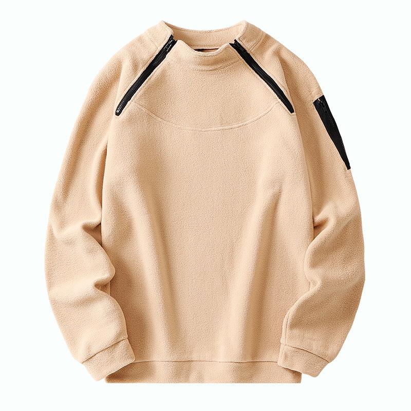 Men's Autumn/Winter Tactical Hoodie - Stand-up Collar, Warm, Loose, Breathable, Solid Color, Plus Velvet, Thickened
