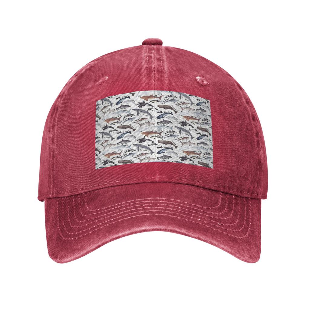 Types of whales, sharks and dolphins watercolour Denim Fabric Cap Casual Baseball Caps Hat Summer Unisex Baseball Hats