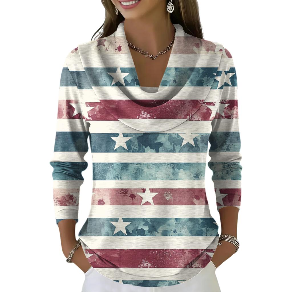 Dámský ležérní a módní svetr s dlouhým rukávem a potiskem, kulatým výstřihem