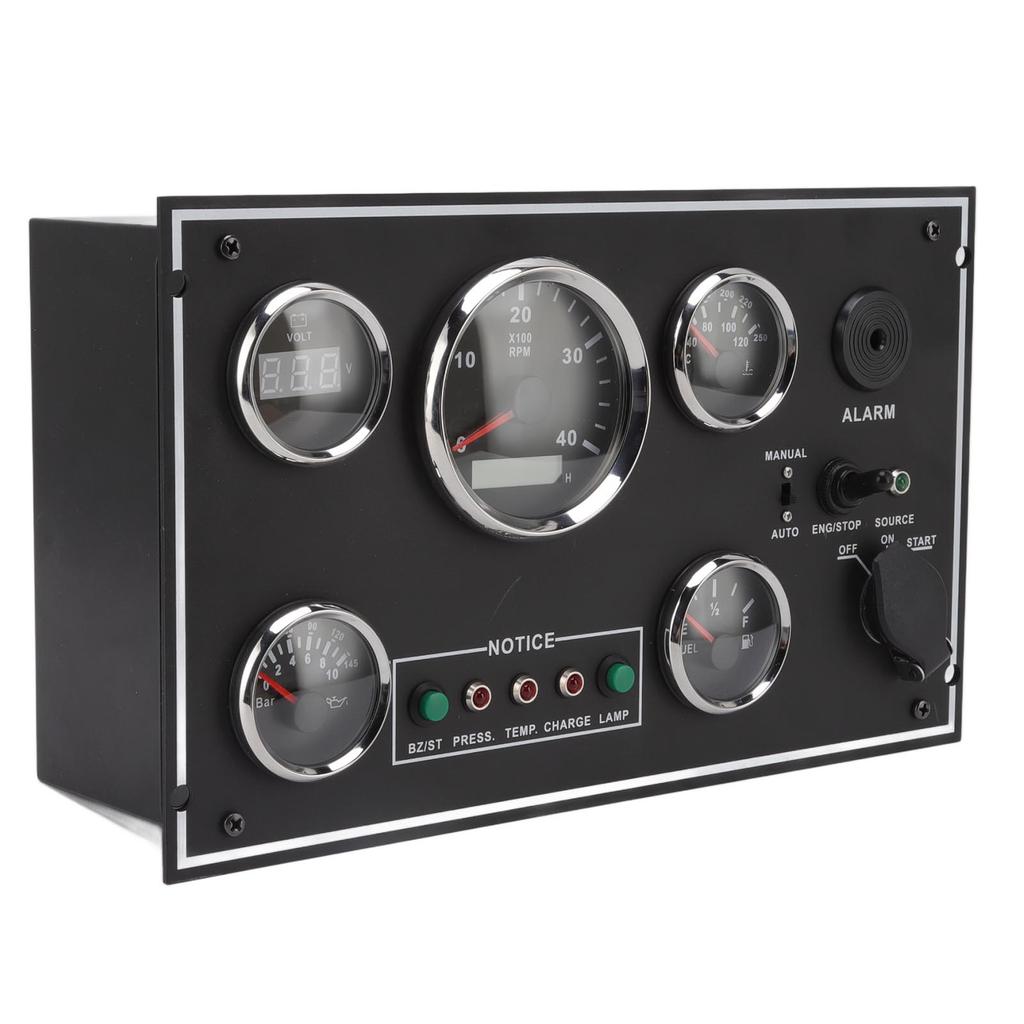 Tachometer Water Temp Meter Voltmeter Oil Pressure Oil Level Gauge Multifunction Panel with Ignition Key for RV Boat