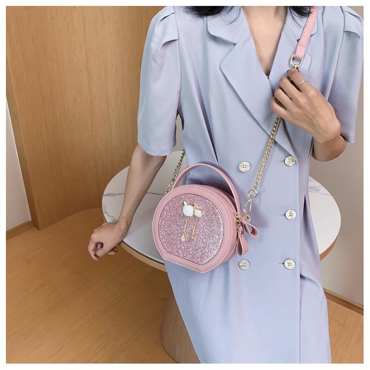 Chain Small Round Bag 2020 New Spring and Summer Fashion All-match Sequined Net Red Shoulder Bag Messenger Bag