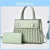 Color Fashionable Solid Letter Print Pleated Design Women Handbag With Wallet