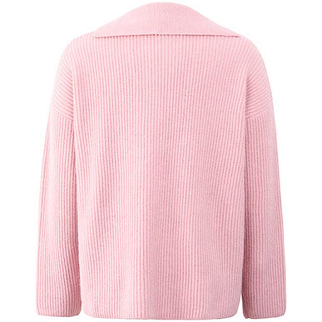 Fashion Women's Lapel Solid Color Pullover Blouse Knit Button Sweater