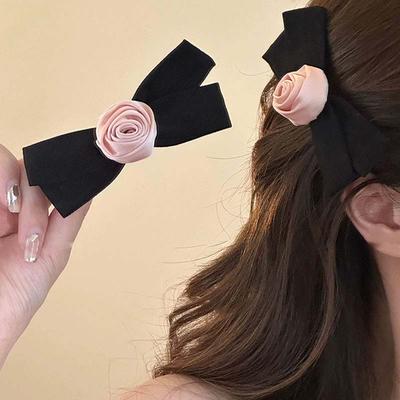 Korejské růžové růže květinové mašle sponky do vlasů vlásenky pro ženy vintage elegantní saténové květinové sponky do vlasů pokrývka hlavy vlasové doplňky
