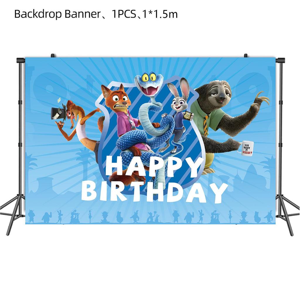 Zootopia 2 Birthday Party Decorations: Pull Flags, Plates, Cups, Napkins, Tablecloth
