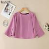ZANZEA Damen Lässig Rundhals Schlitz 3/4 Ärmel Sommer Locker Bluse