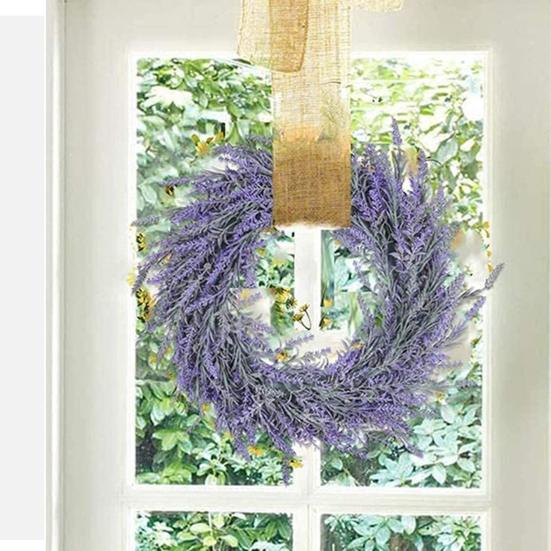 18 Inch Artificial Lavender Wreath for Front Door Summer Spring Purple Lavender Floral Wreath for Outdoor Indoor Wall Home Farmhouse Wedding Decor