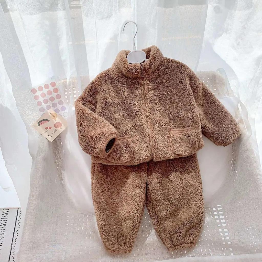Kinder Korallenfleece Pyjama: Jungen Flanell Winter Warm Zweiteiliges Set