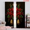 2pcs,2D Plane Printing Pattern Curtains Christmas Bells Holly Poinsettia (4) Versatile Durable Polyester (without Rod) Home