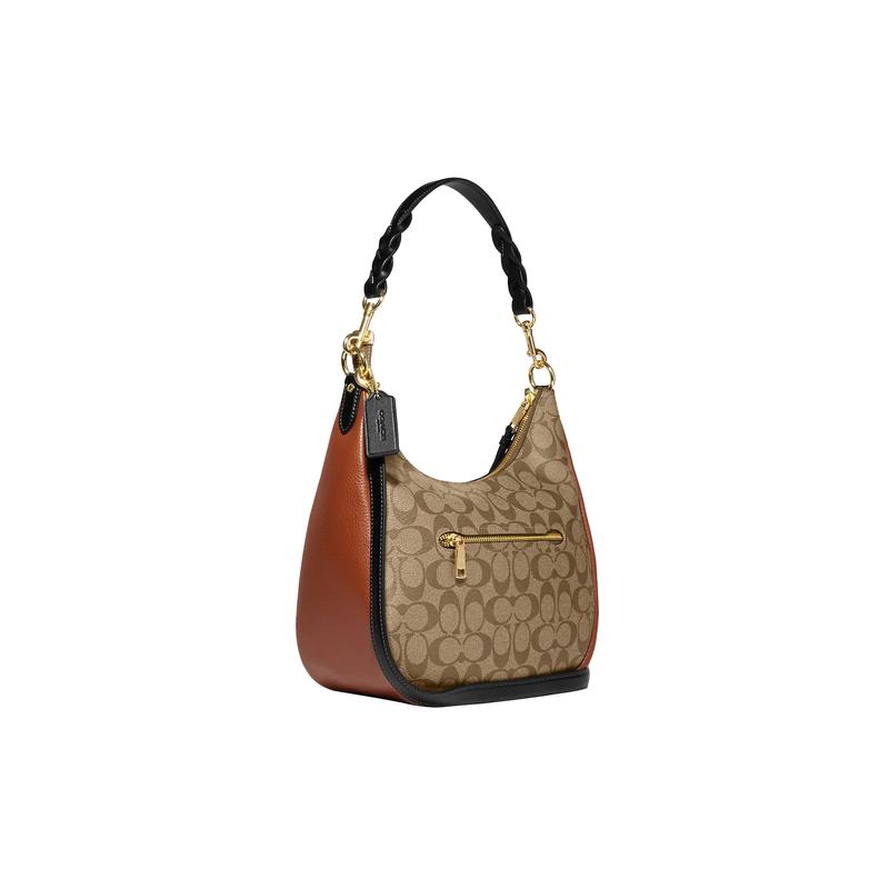 Coach Jules 29 Klassisch Presbyopie Reißverschluss Leinwand und genarbtes Leder Hand-Schulter-Crossbody-Tasche Groß Damen Khaki
